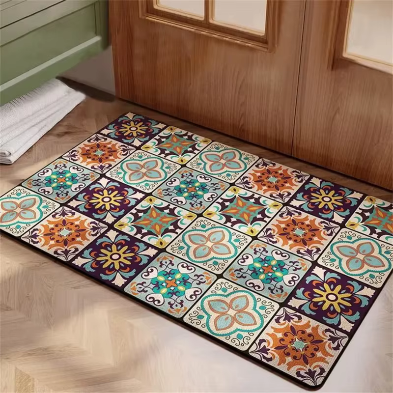 VIKAMA 1/2 tapis de cuisine vintage, tapis de couloir antidérapant pour salon, chambre à coucher, paillasson d'entrée, décoration intérieure