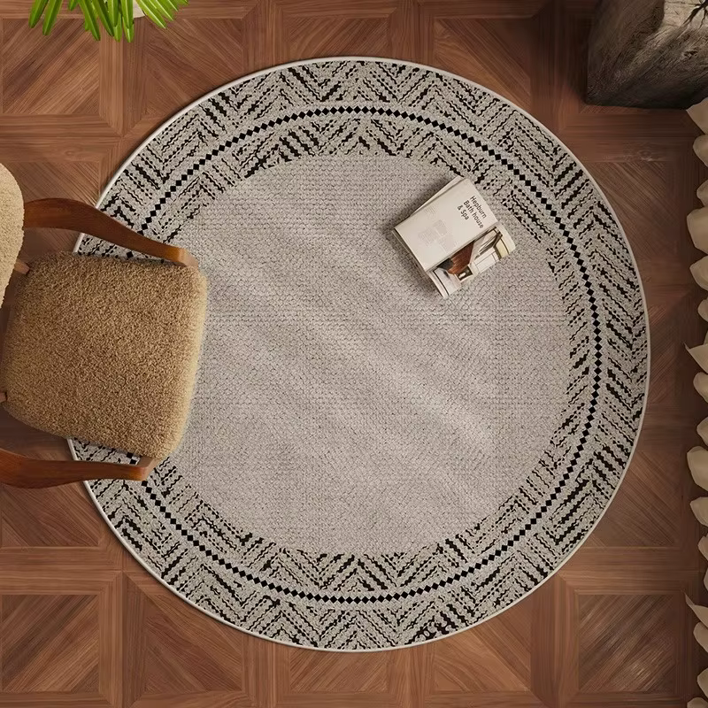 Tapis rond de style zen en bambou et encre chinoise