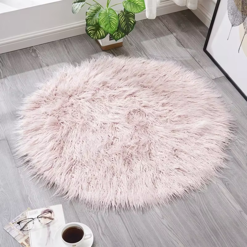 Tapis ronds en fausse fourrure de mouton et peluche soyeuse