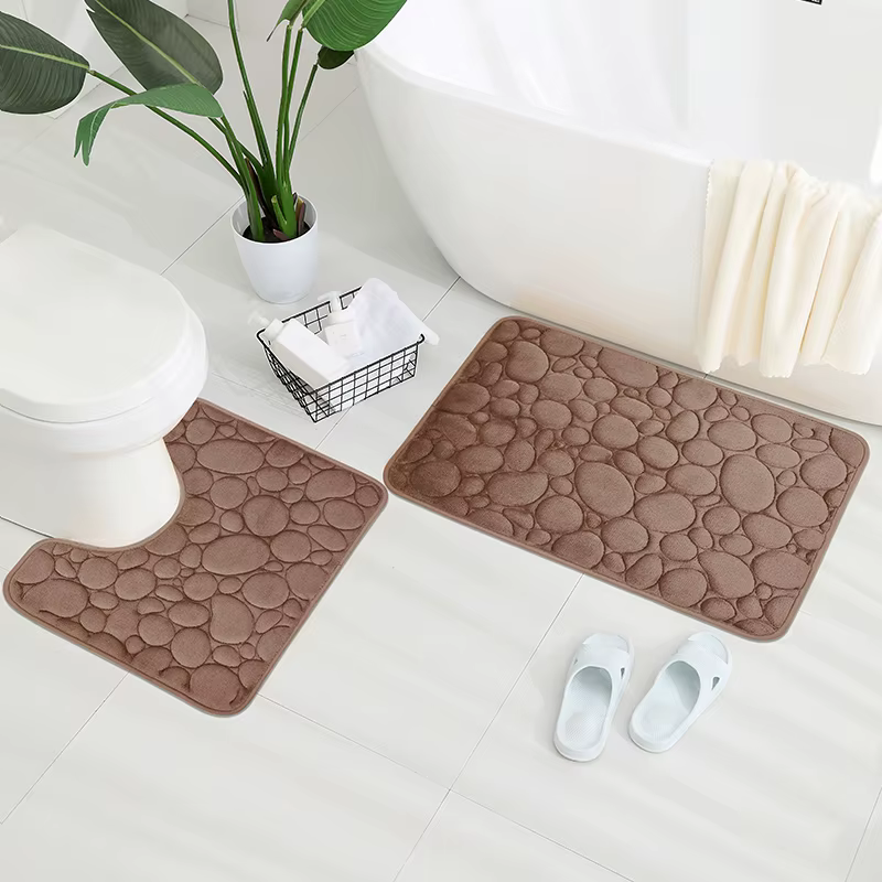 Tapis de sol en velours corail brodé, tapis de salle de bain, tapis absorbant en éponge en forme de U, tapis de porte, ensemble de deux pièces