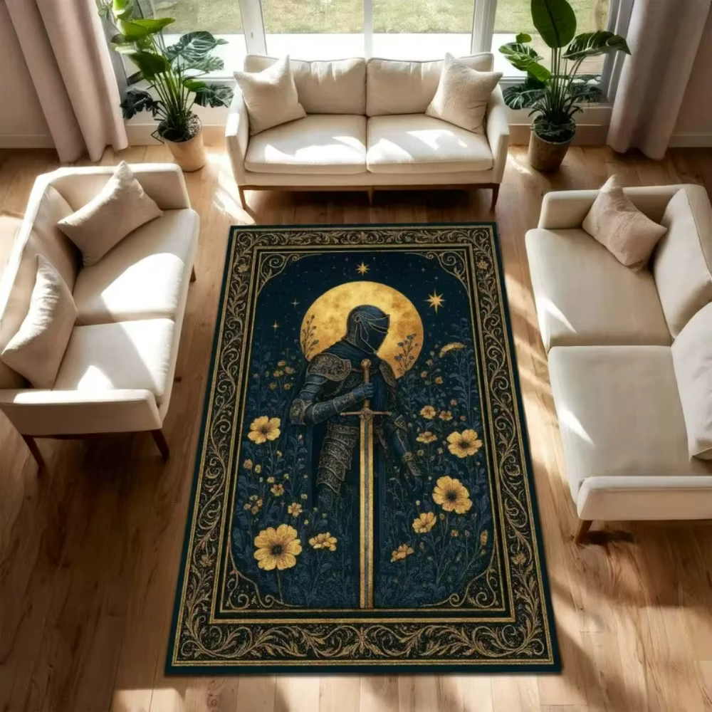 Tapis de chevalier épée et Dragon de couleur foncée rétro