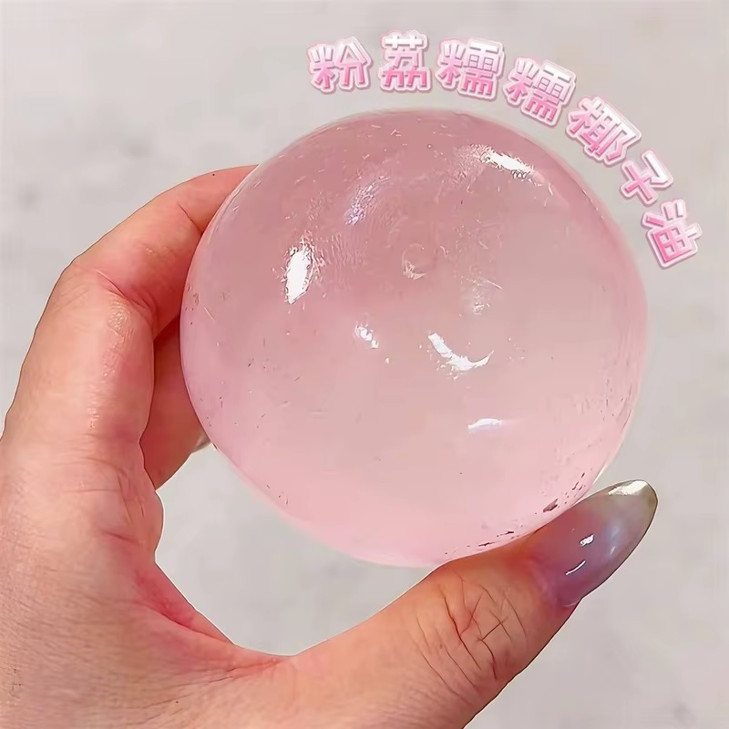 Balle anti-stress DIY mignonne et transparente de 6 cm en huile de coco rose et bleue, faite à la main, en sucre de malt, à rebond lent et malléable