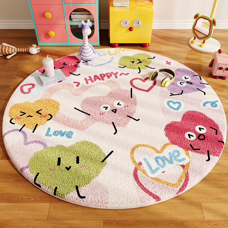 Tapis rond en peluche épaisse pour décoration de chambre à coucher