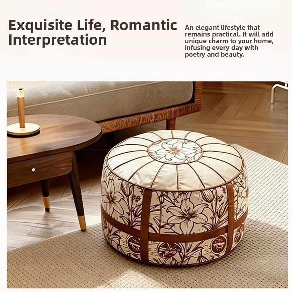 Pouf ottoman à motif bohème, design remplissable, grande ouverture, ottoman de rangement, cuir PU résistant à l'eau, coussin de sol