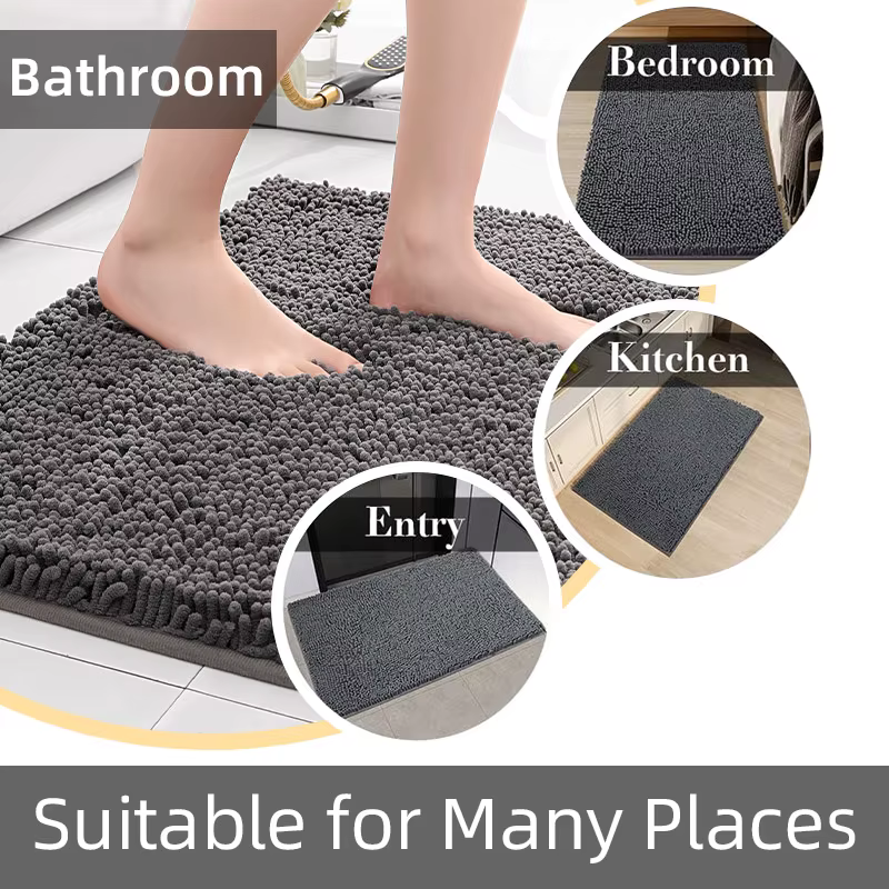Tapis de bain en Chenille bleu doux et absorbant