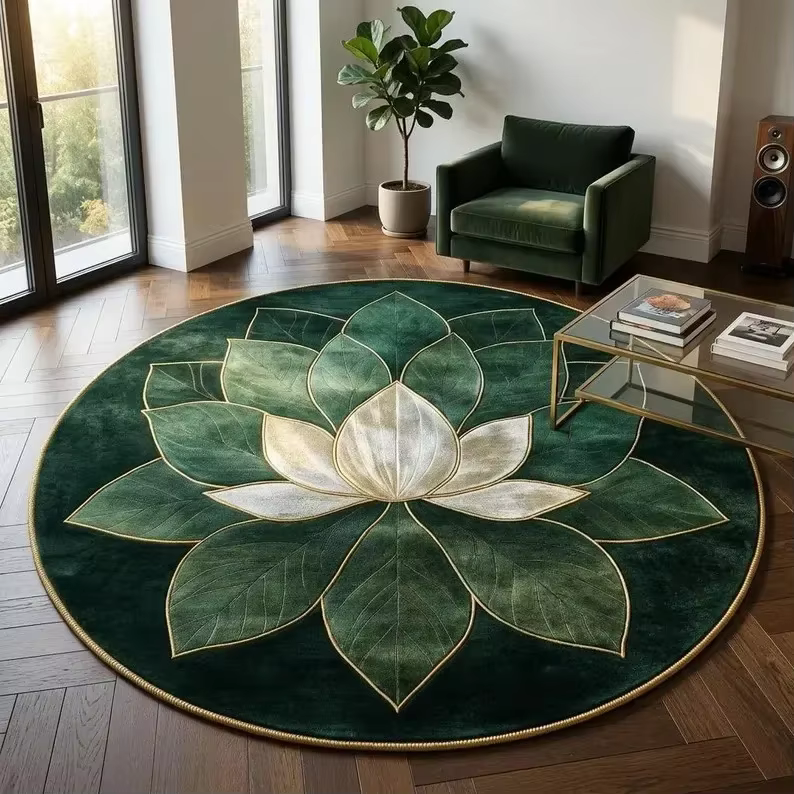 Tapis rond jaune soleil