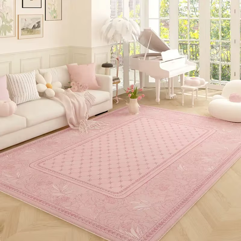 Tapis de salon à fleurs roses