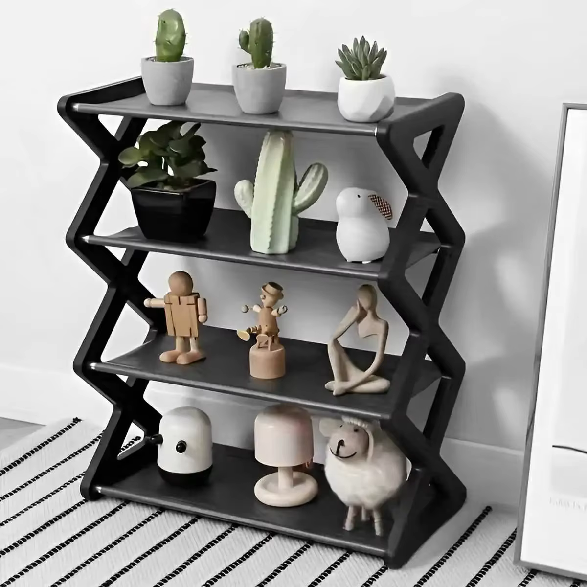 Étagère à chaussures 4 niveaux en X, multifonctionnelle et anti-poussière, idéale pour les dortoirs, les entrées, les couloirs et les chambres