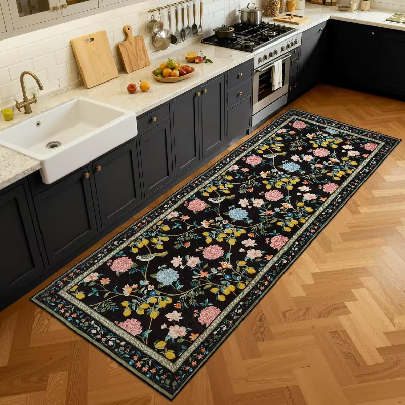 Tapis de couloir vintage à motif floral