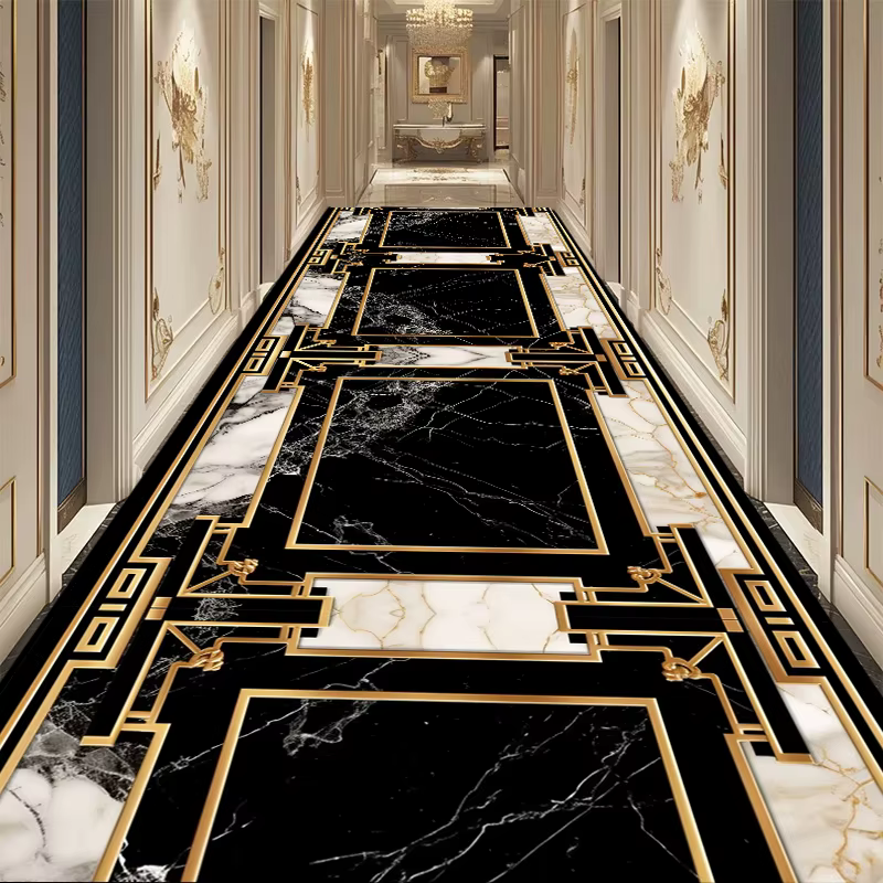 Tapis de Couloir de Luxe Noir Européen
