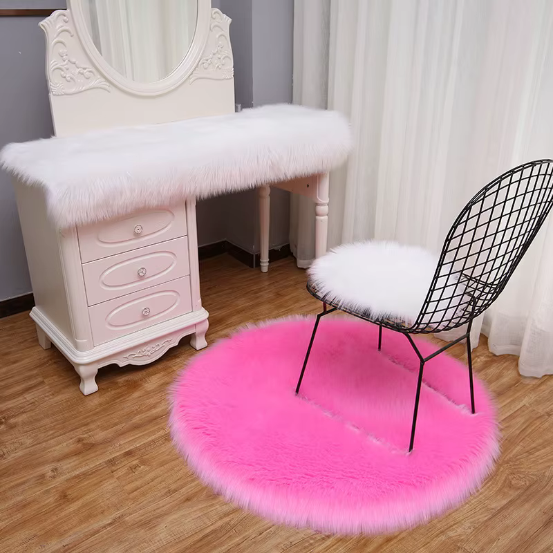 Tapis Rond en Fausse Fourrure pour Chambre à Coucher de Fille
