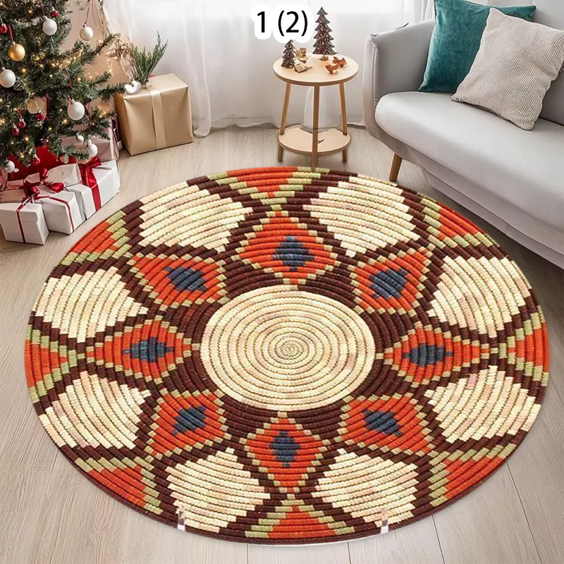Tapis rond tissé à motif géométrique