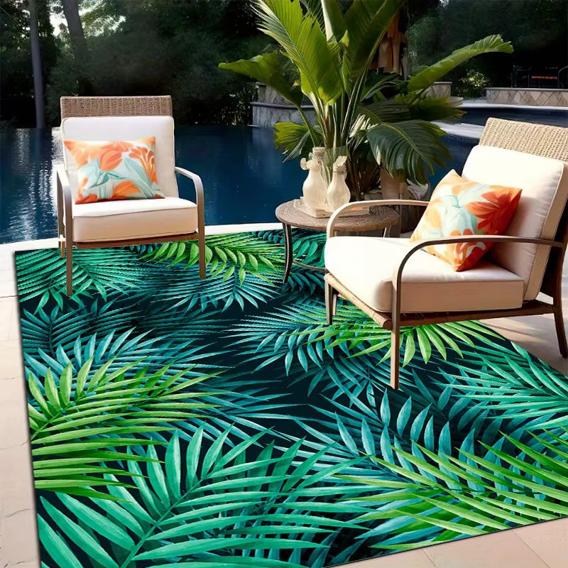 Tapis d'extérieur VIKAMA en feuilles de palmier tropicales