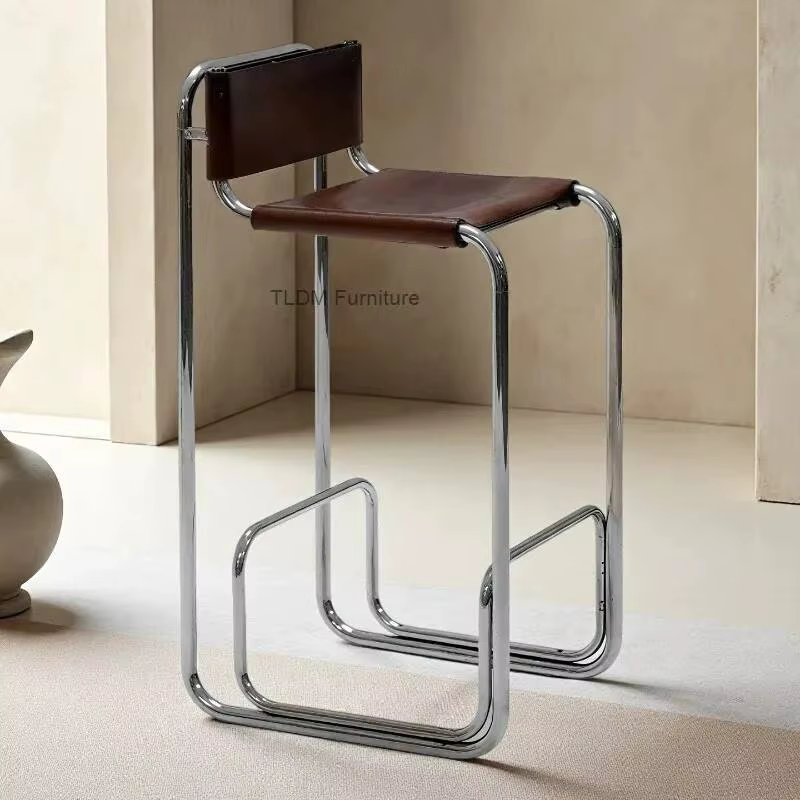 Chaises de bar confortables en acier inoxydable, style nordique élégant, avec dossier, pour îlot de cuisine, tabourets de bar modernes et luxueux