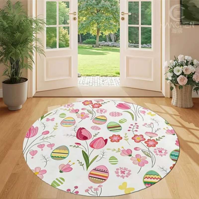 Tapis rond multicolore vibrant à motifs paisley et mandala