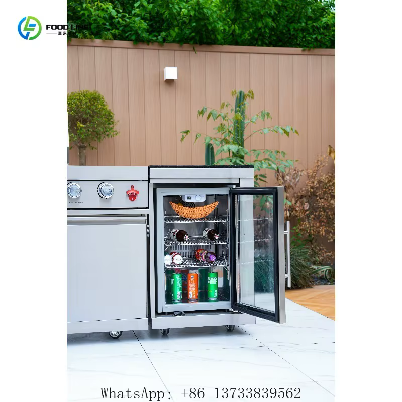 Cuisine extérieure personnalisée, barbecue à gaz moderne haut de gamme, barbecue de luxe pour fêtes, réfrigérateur, évier