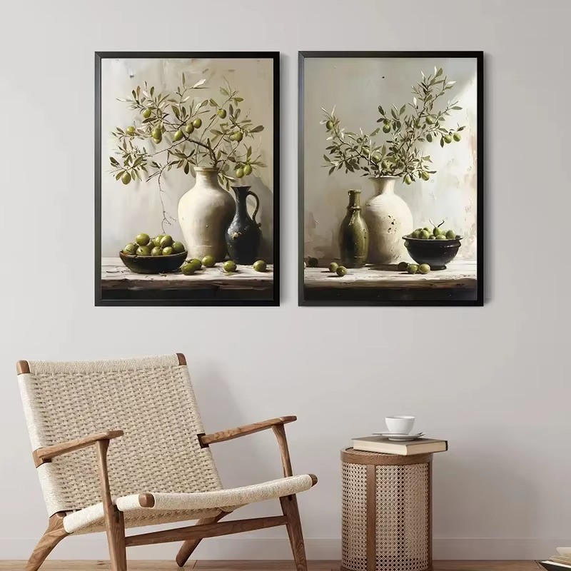 Affiche murale Vintage avec plantes d'olivier citron dans un Vase