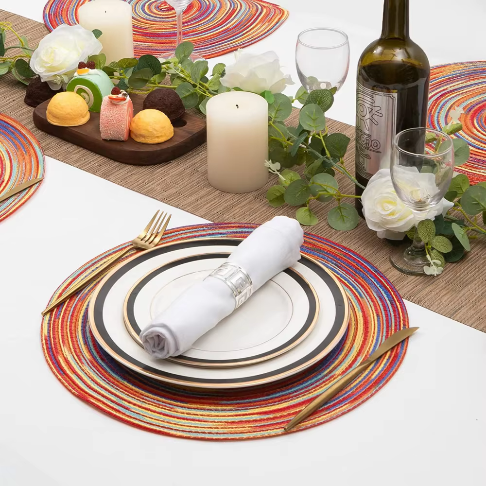 Tapis de Table ronds tressés Beige