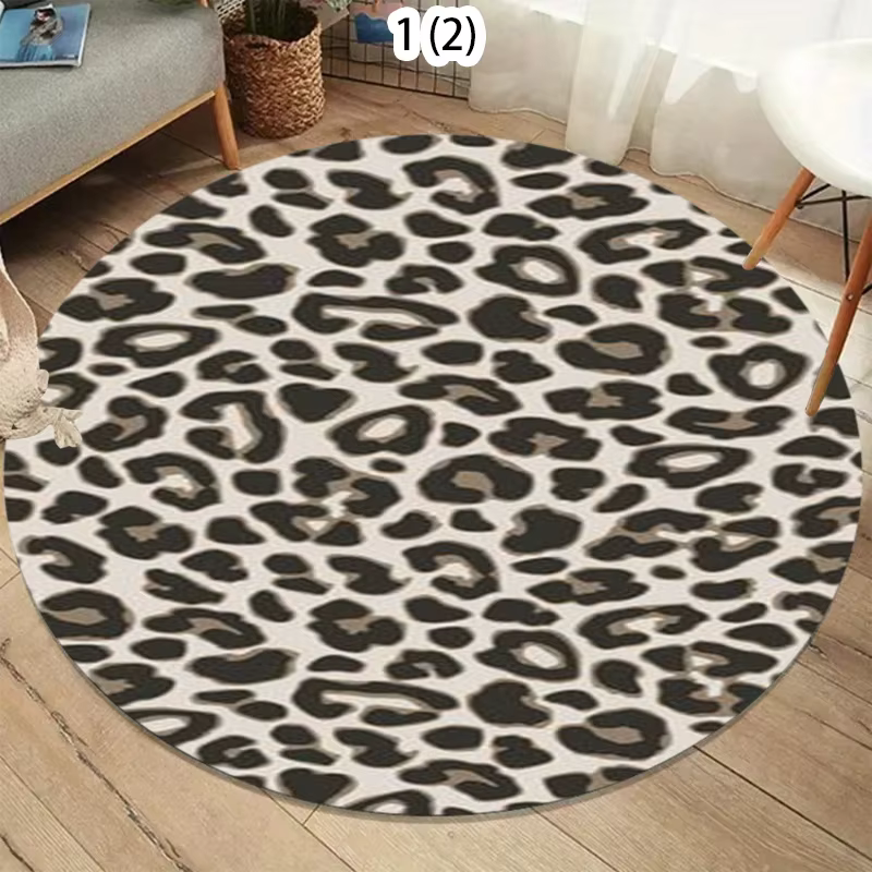 Tapis rond classique beige marron à imprimé léopard