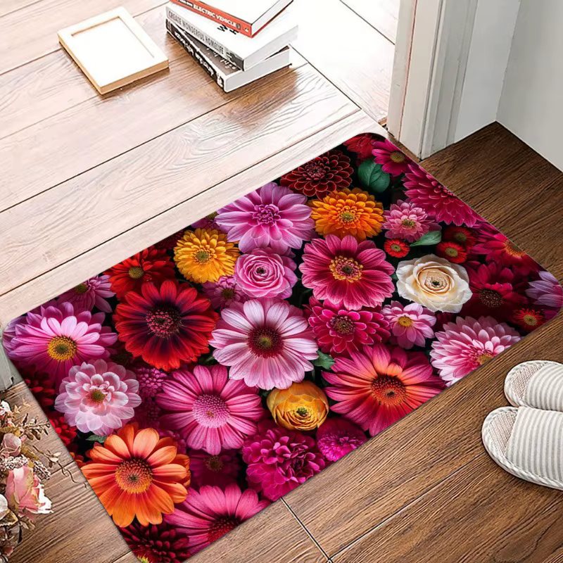 Petit tapis antidérapant imprimé de belles fleurs