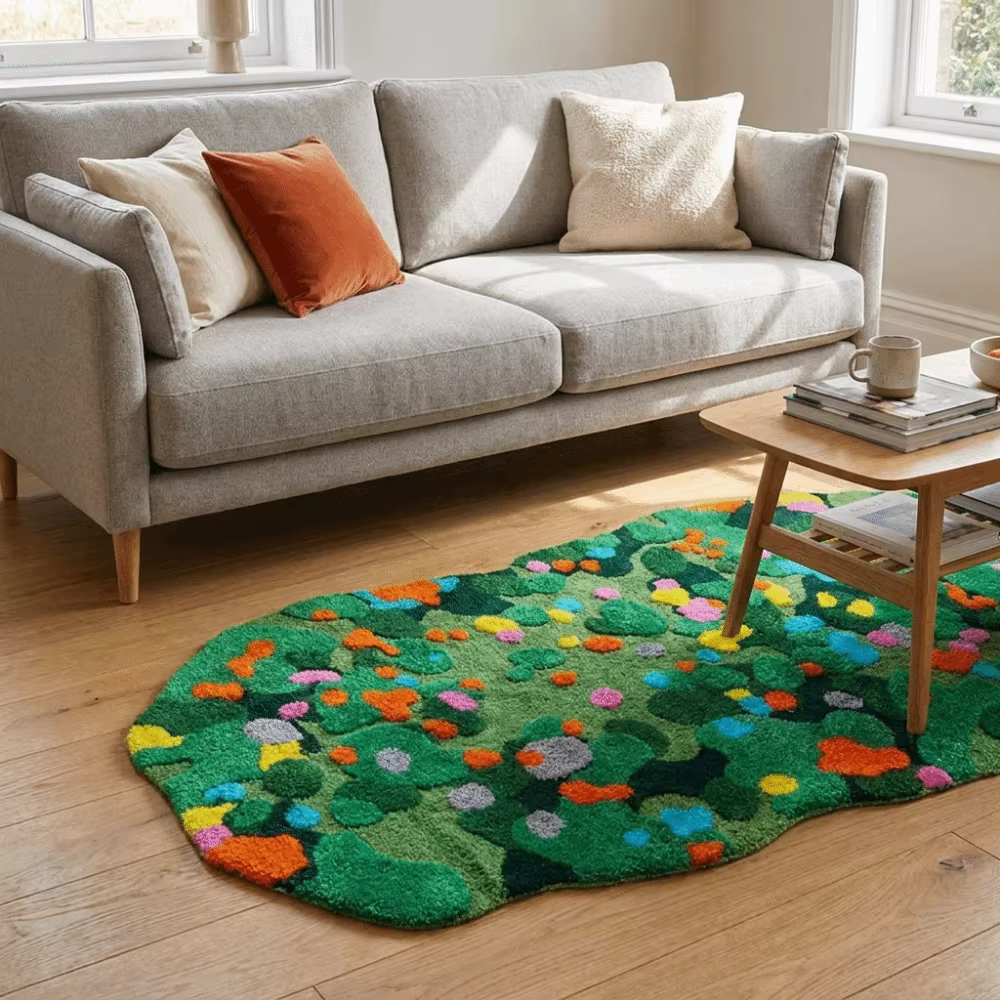 Tapis de décoration intérieure irrégulier en imitation cachemire