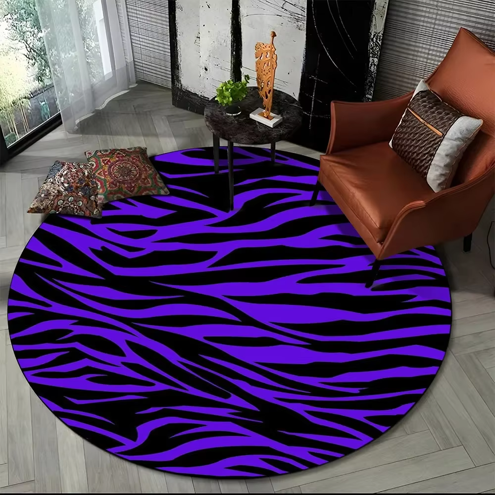 Tapis rond imprimé à rayures zébrées roses