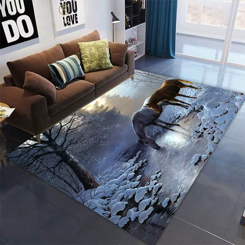 Tapis de sol antidérapant motif cheval de ferme pour salon