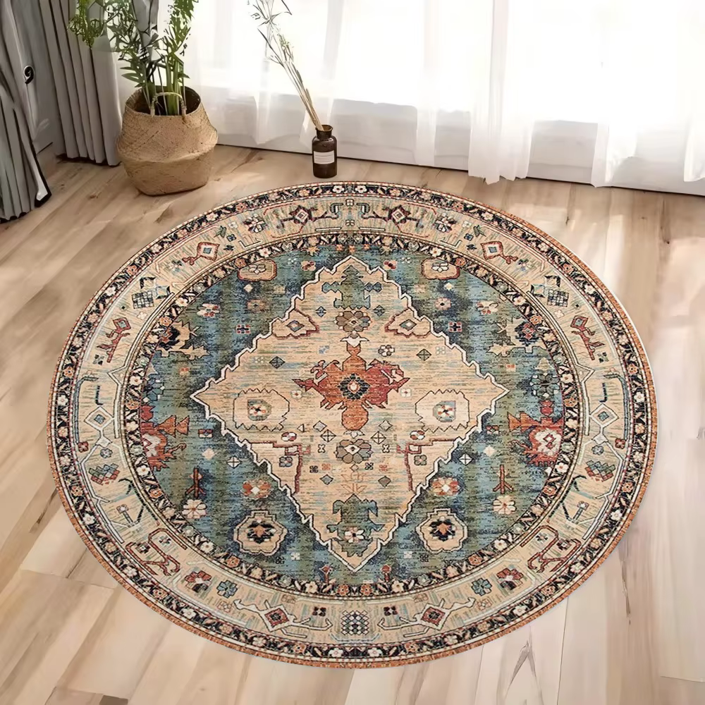 Tapis rond persan rouge vintage