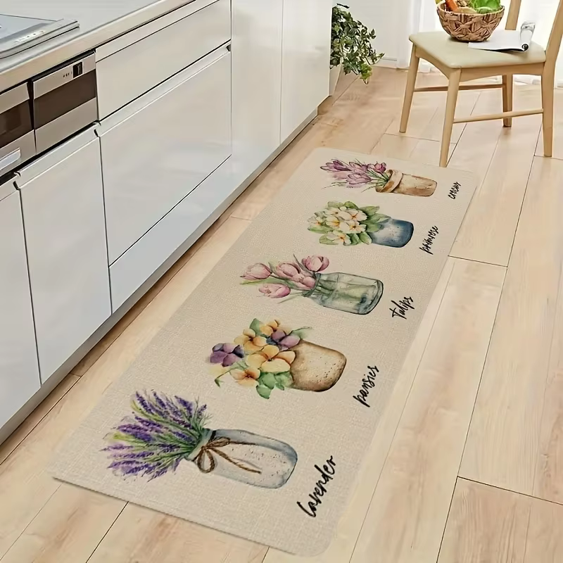 Tapis de cuisine rétro motif floral boîte de conserve de sardines
