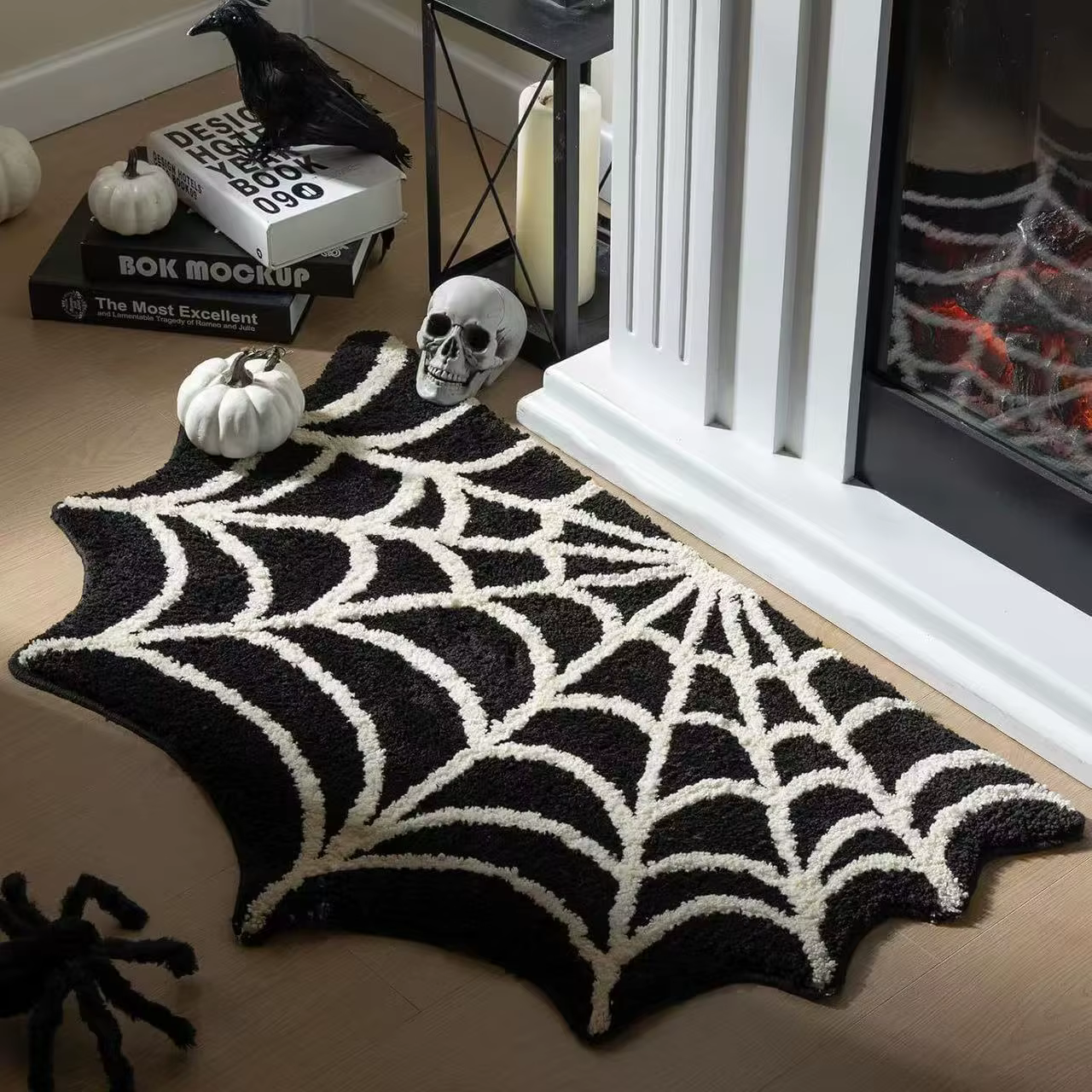 Tapis décoratif en toile d'araignée pour Halloween