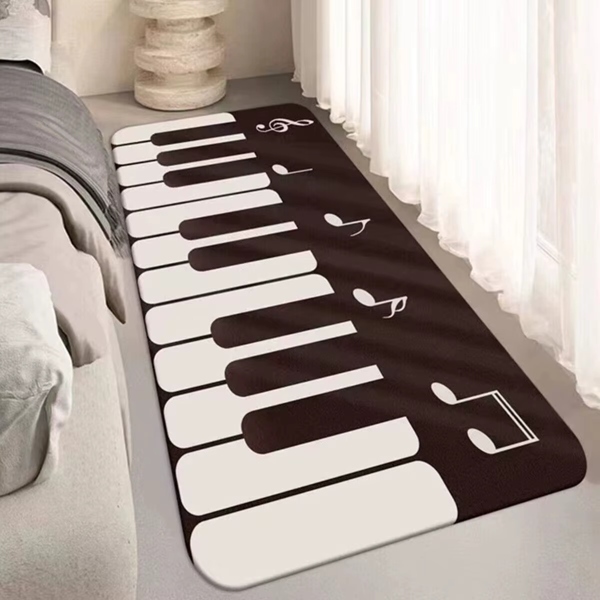 Noir blanc Piano chambre tapis cristal velours anti-dérapant