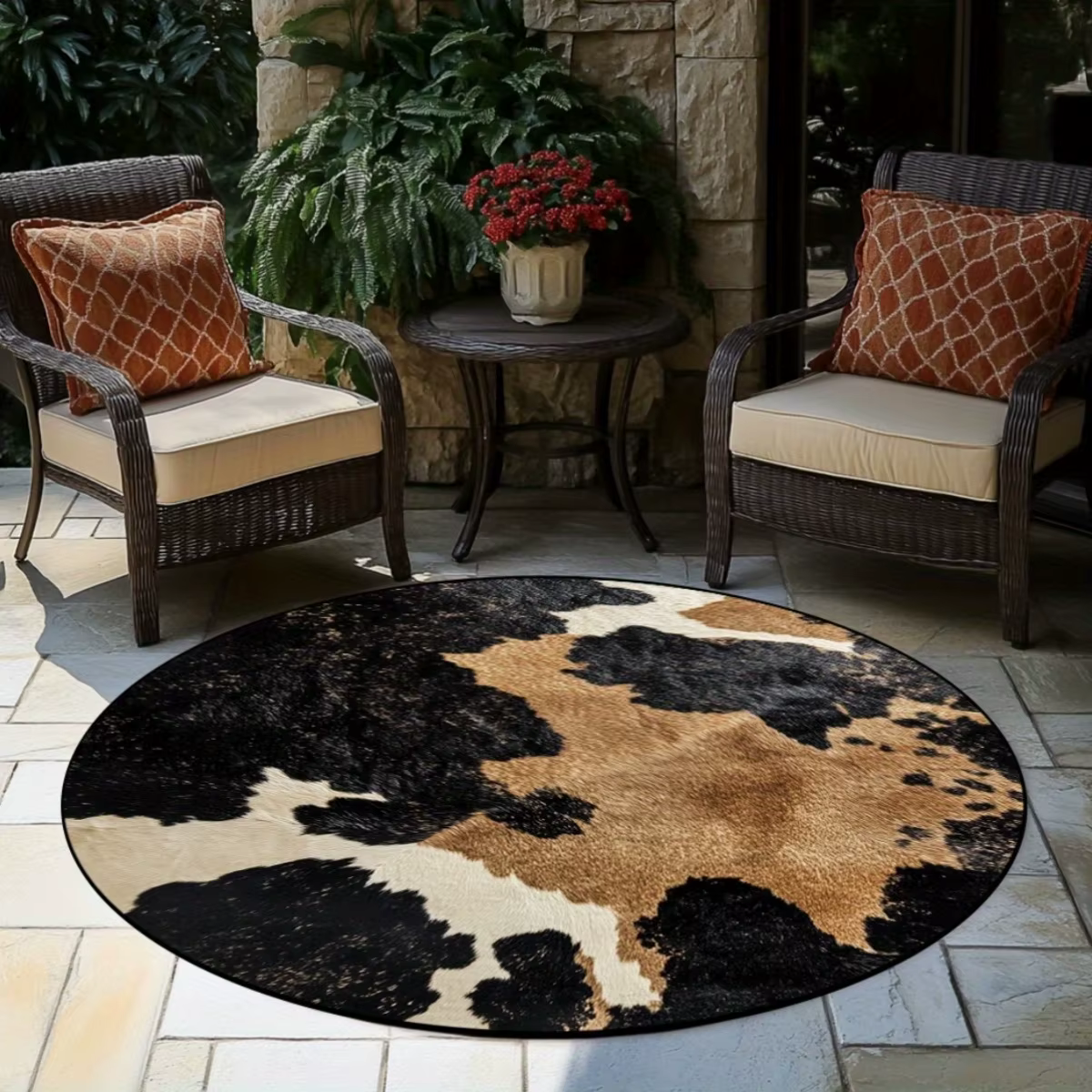 Tapis rond imprimé en peau de vache
