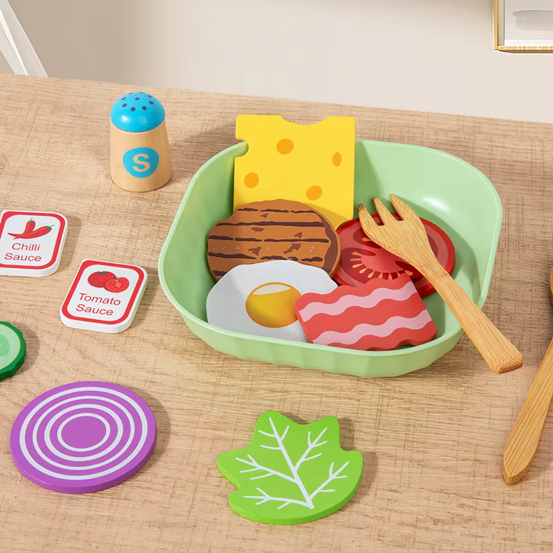 Ensemble de jouets de simulation en bois pour salade, accessoires alimentaires de simulation, jeu de cuisine pour enfants de 2 ans et plus, cadeau