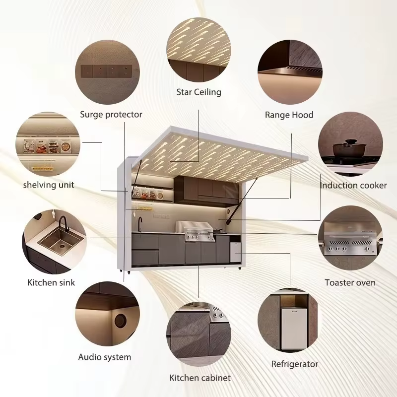 Cuisine extérieure modulaire personnalisée pour villa, meubles de cuisine pour maison d'hôtes, îlot barbecue extérieur, îlot barbecue de jardin