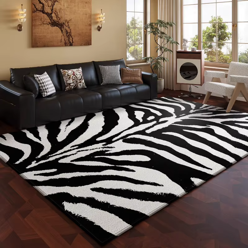 Tapis à motif zèbre noir et blanc