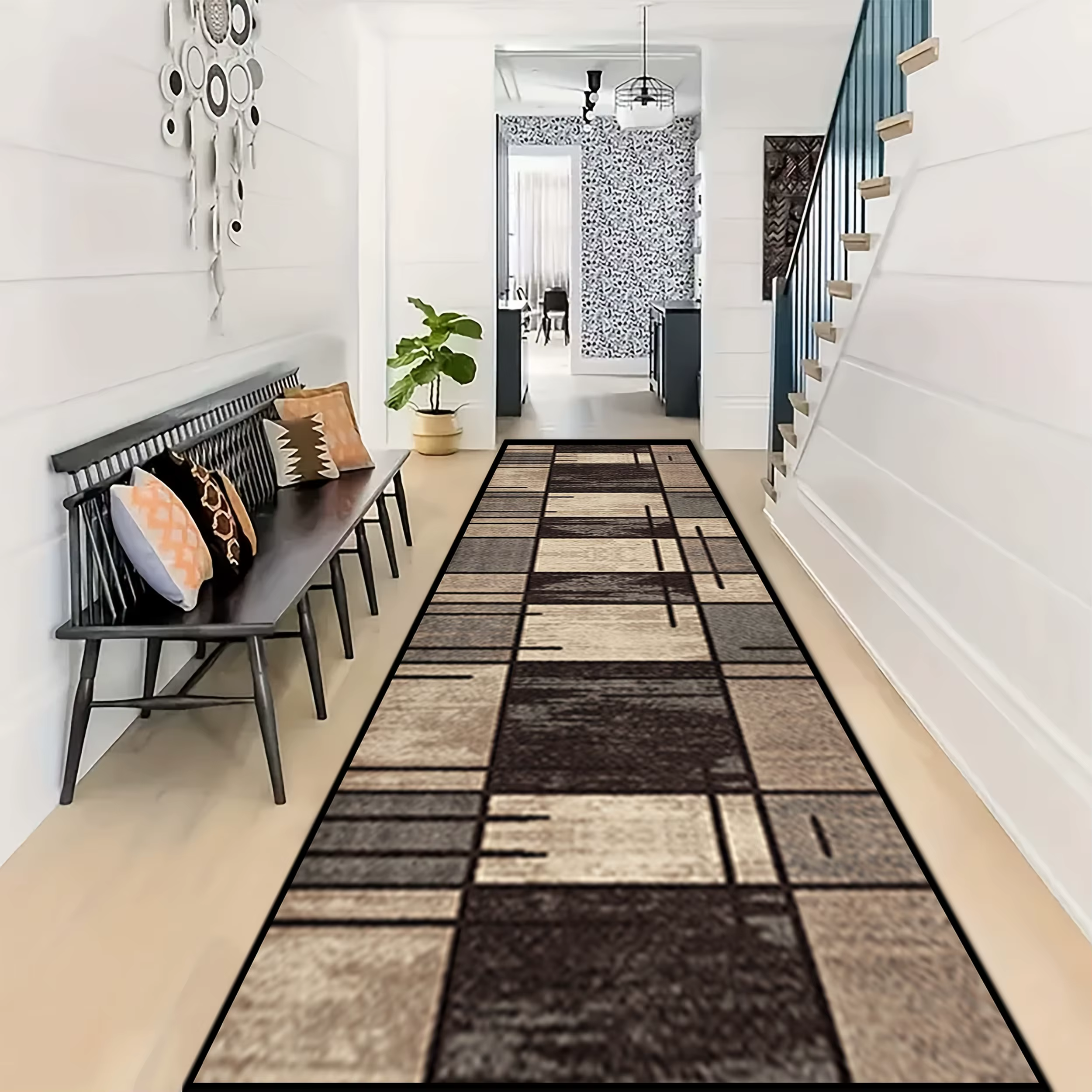 VIKAMA 1pc tapis de chemin de Style géométrique à carreaux Vintage