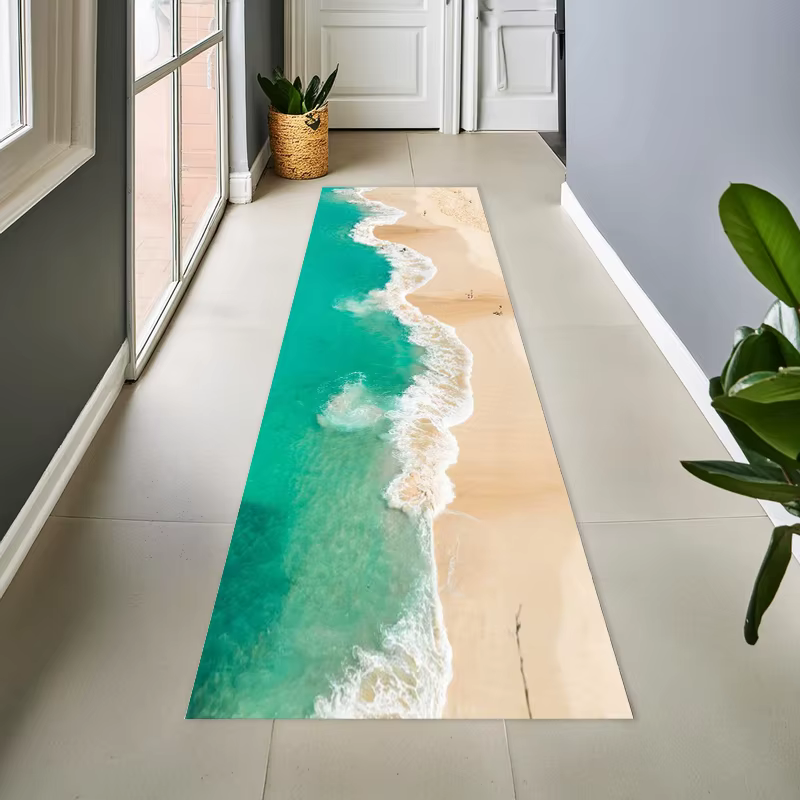 Tapis de plage bleu motif vague océanique