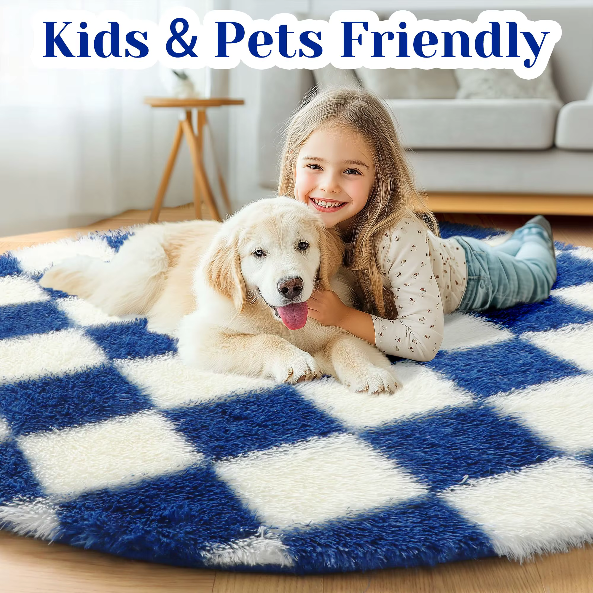 Tapis rond moderne en forme de damier