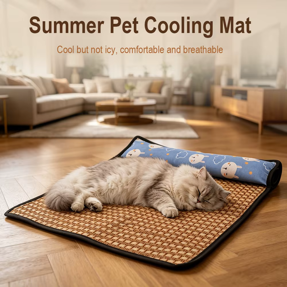 Tapis rafraîchissant naturel pour chat d'été avec oreiller