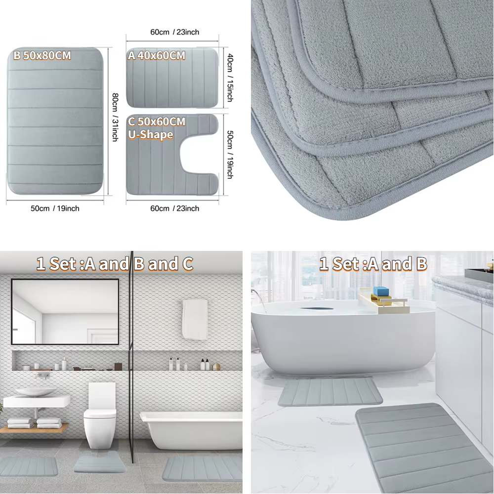 Polymères de bain en mousse à mémoire de forme, extra doux, coordonnants, super absorbants, tapis de bain pour le sol, les pieds, les toilettes
