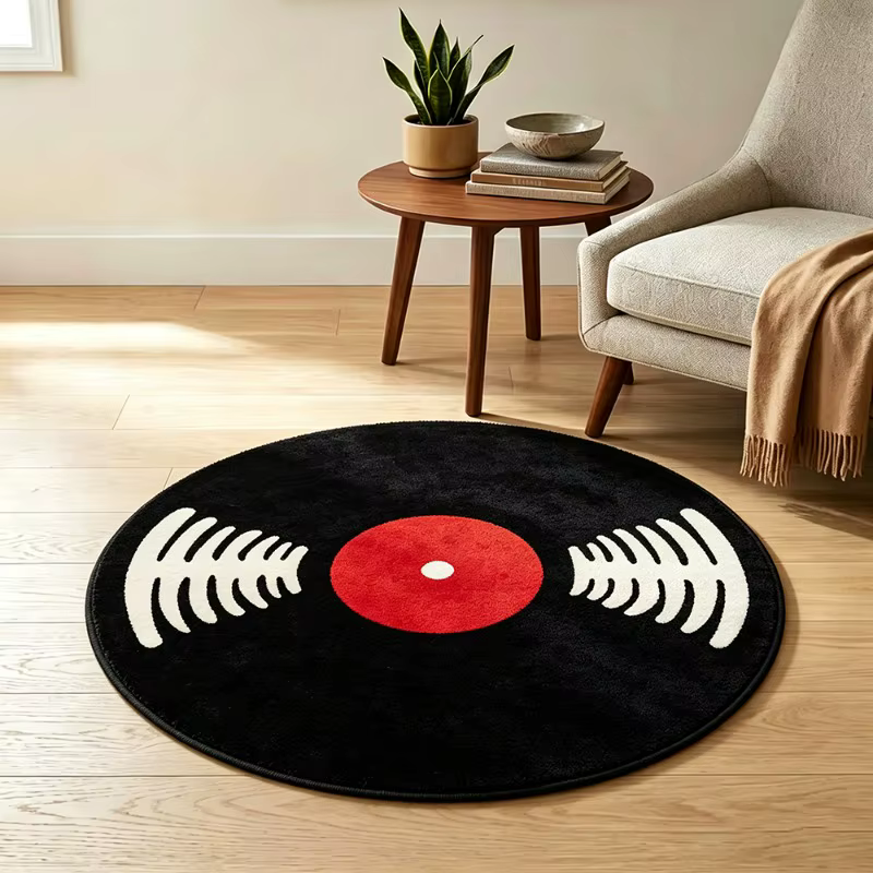 Tapis rond en vinyle, style rétro