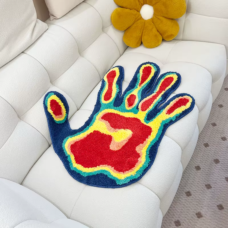 Tapis Tufté en Forme de Palmier Fait à la Main