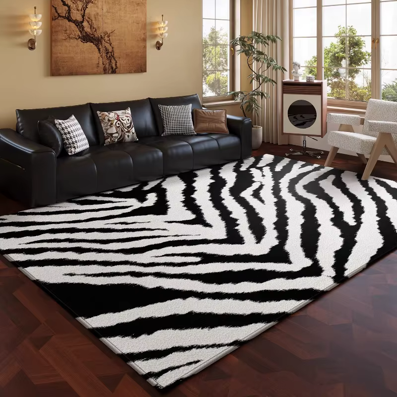 Tapis à motif zèbre noir et blanc