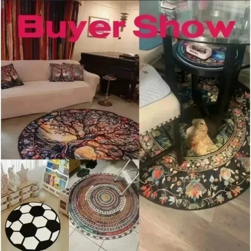 Tapis rond Mandala, style bohème ethnique, décoration de la maison, antidérapant, tissé à la main, coloré, géométrique, pour salon