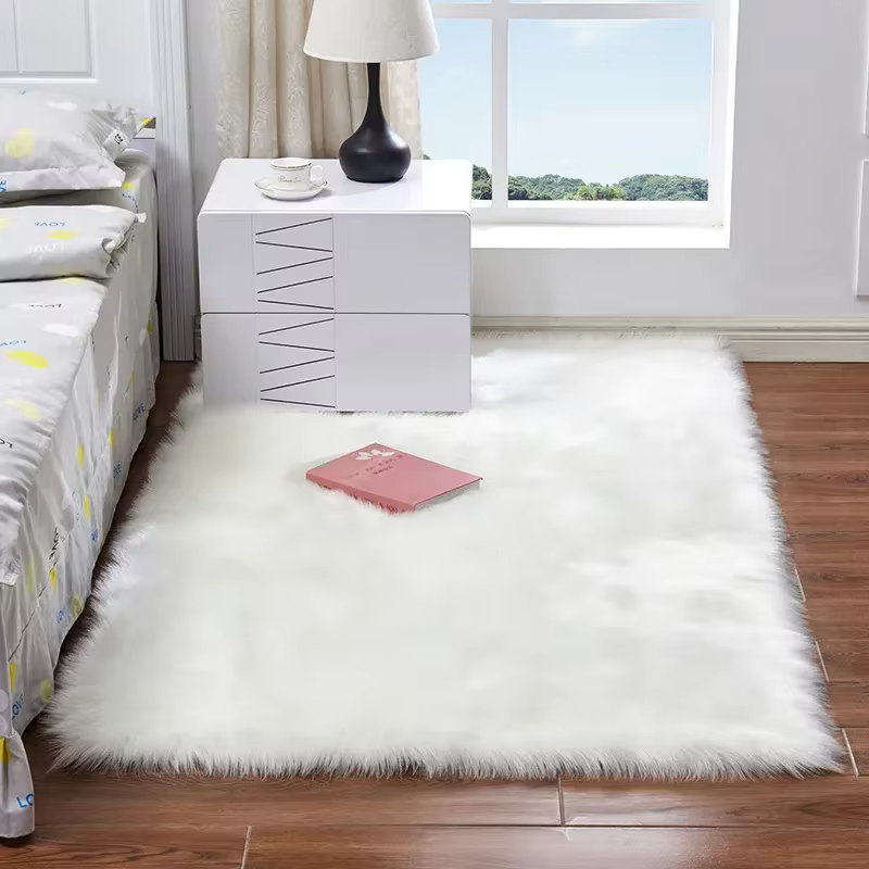 Tapis Shaggy en fausse fourrure pour salon et chambre à coucher