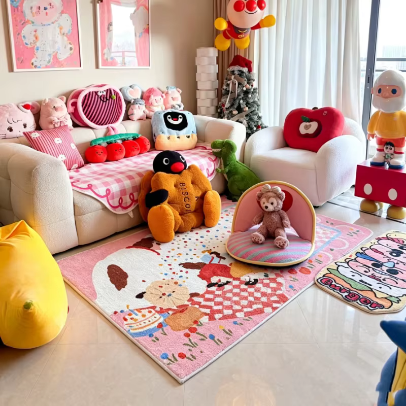 Tapis en peluche couleur Dopamine pour la décoration de chambre