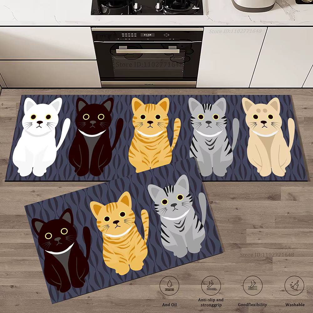 Tapis d'angle de cuisine en vinyle antidérapant absorbant pour chat