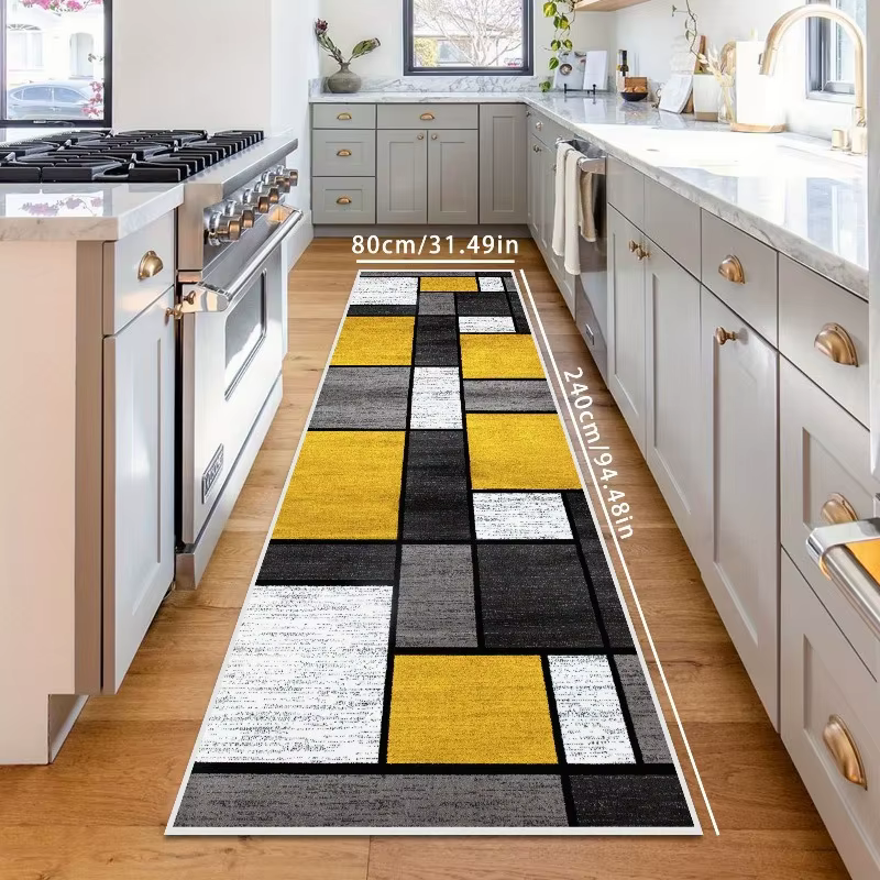 VIKAMA Tapis de couloir géométrique moderne jaune et gris