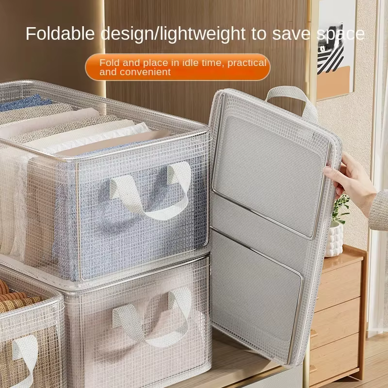 1 boîte de rangement transparente en PVC avec cadre en acier solide, imperméable, panier de rangement pour sous-vêtements, adapté à la maison et aux dortoirs