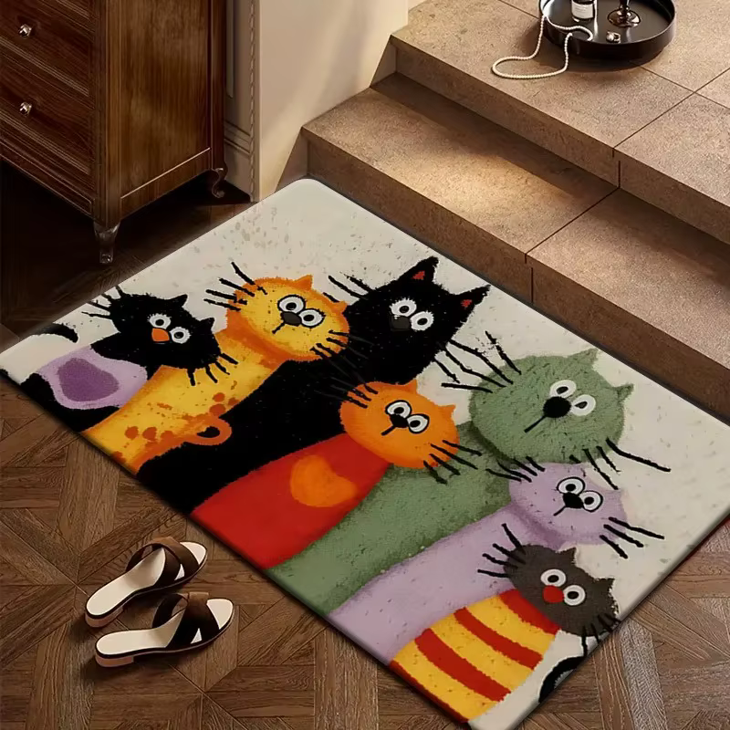 Tapis rayé avec chat de dessin animé
